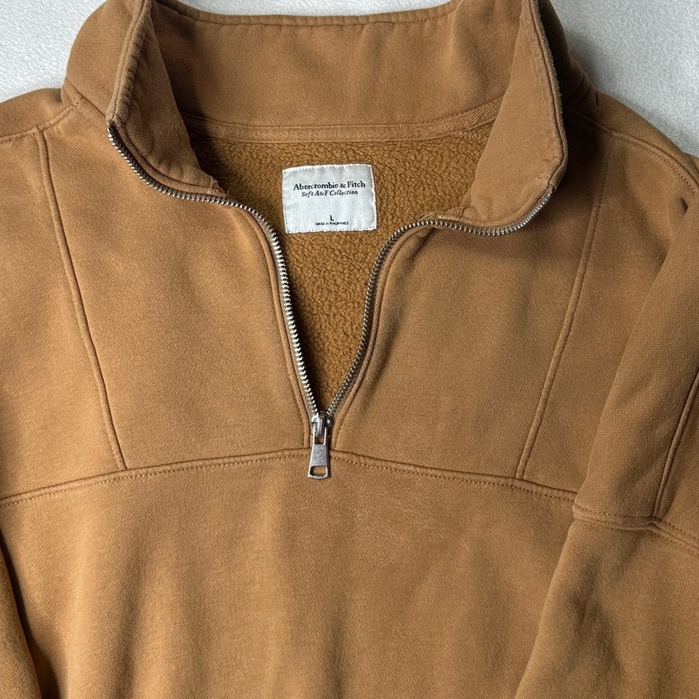 Abercrombie & Fitch Soft AF Cropped Quarter Zip Pullover Sweater - Camel Tan - Picture 3 of 9